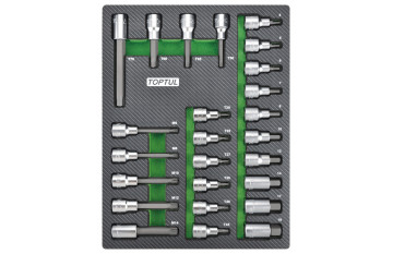 Набор головок торцевых 1/2" с насадками Hex, Torx, Spline, 25 пр., в мягком ложементе TOPTUL  GEB2501